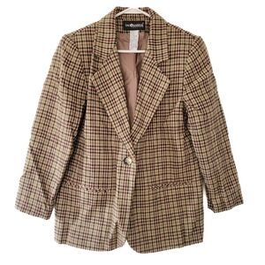 Vintage Sag Harbor Plaid Blazer 90s Jacket Tweed Wool blend Tan Olive  Petite 6